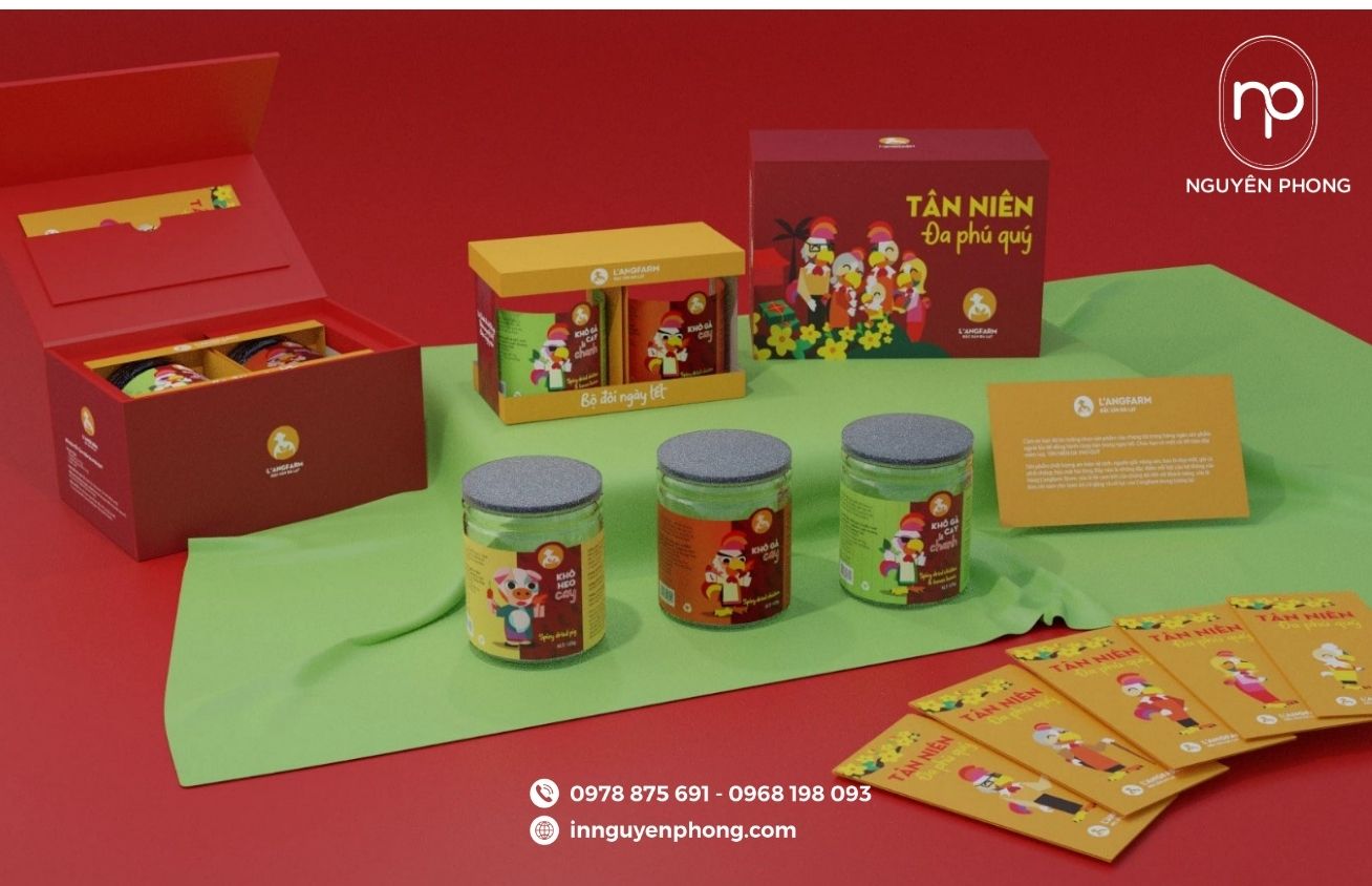 Trọn bộ bao bì tem nhãn, hộp giấy, túi giấy đựng thịt sấy